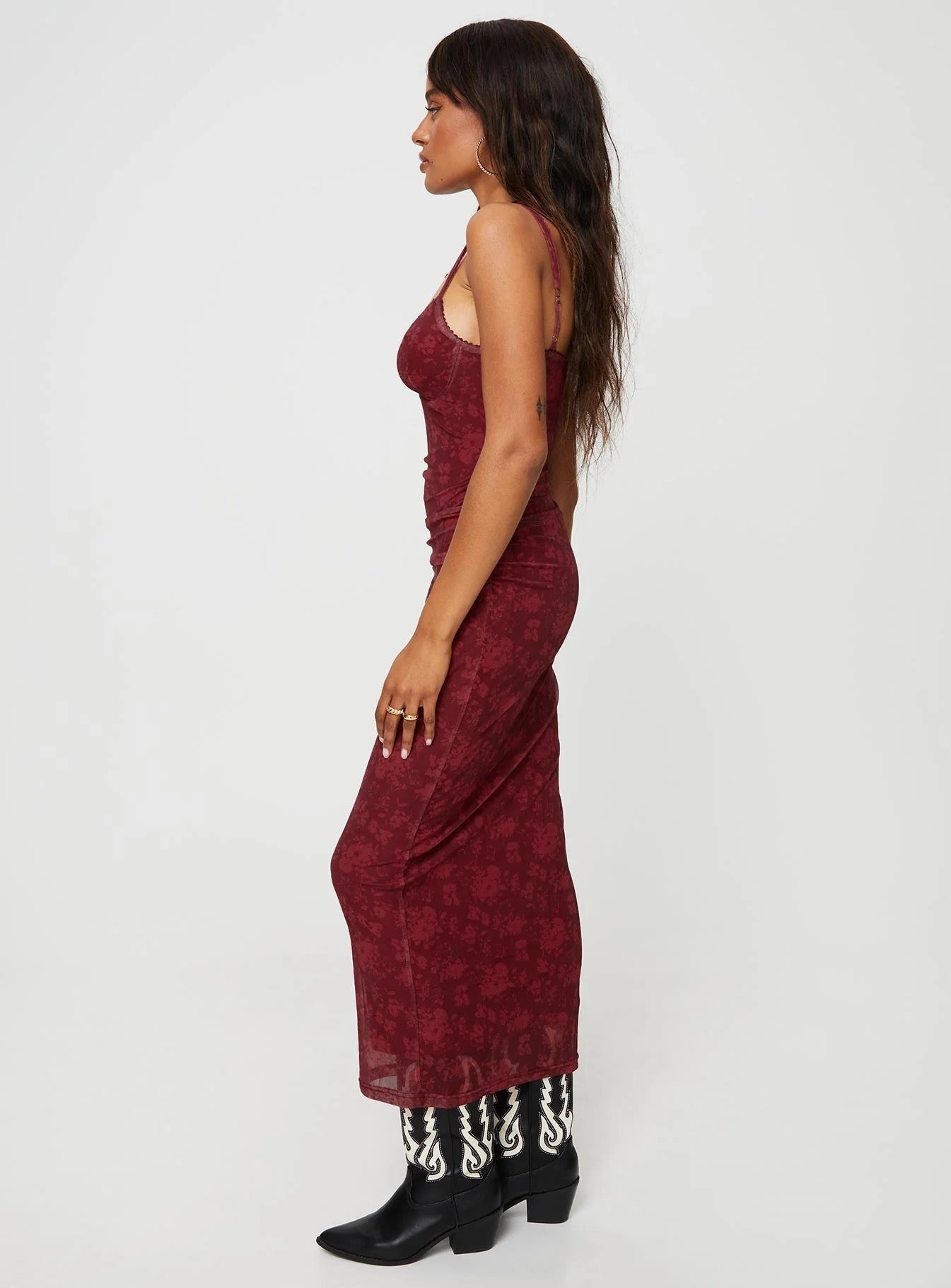 PRINCESS POLLY COTTER MAXI DRESS BURGUNDY FLORAL