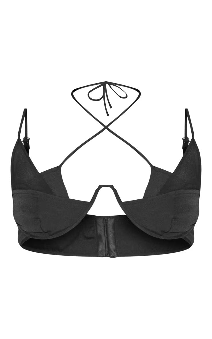 PRETTY LITTLE THING BLACK SHEER OVERLAY DETAIL BRALETTE