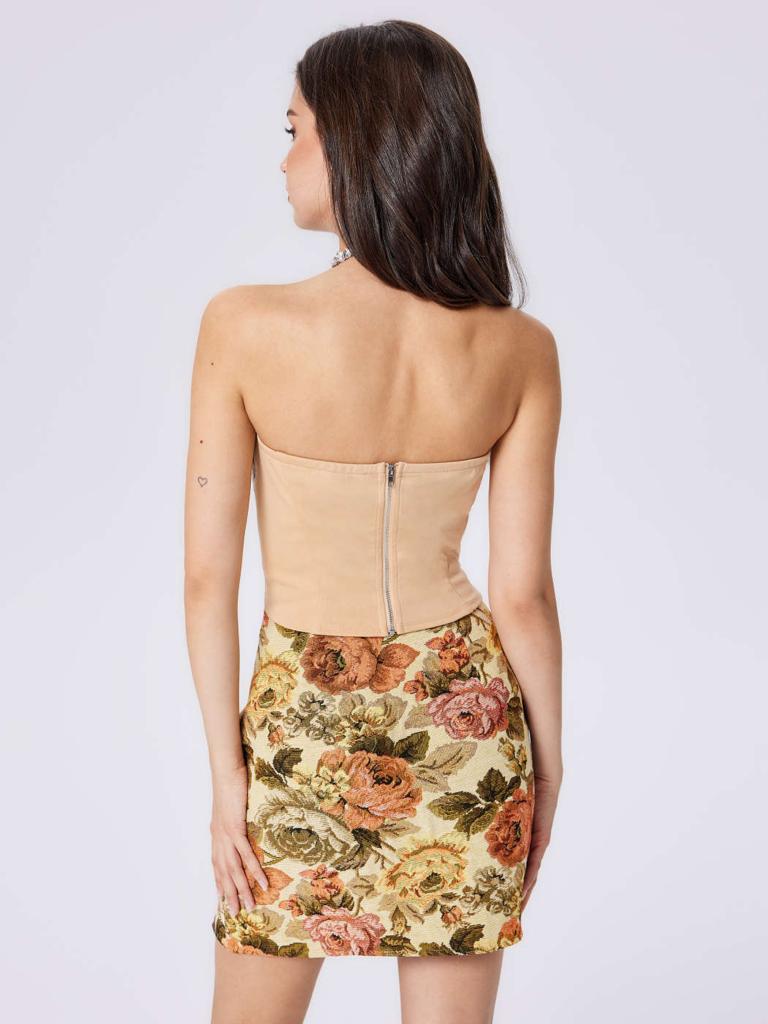 Cider Jacquard Floral Strapless Crop Top