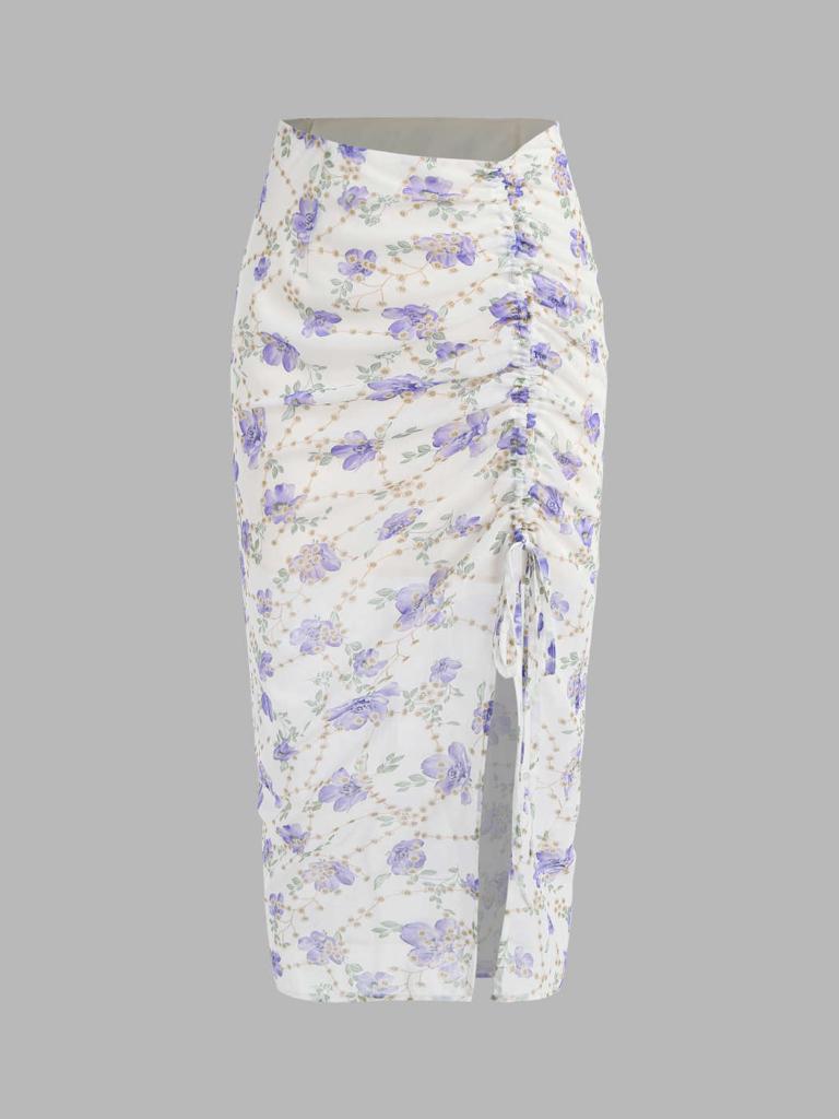 Cider Floral Drawstring Split Maxi Skirt