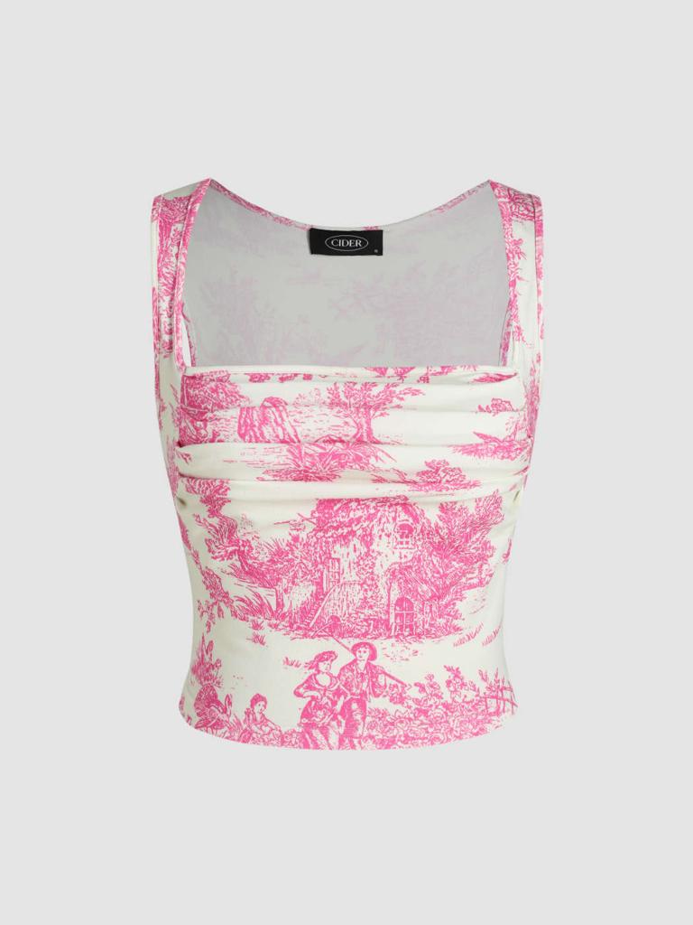 Cider Toile de Jouy Square Neck Tank Top