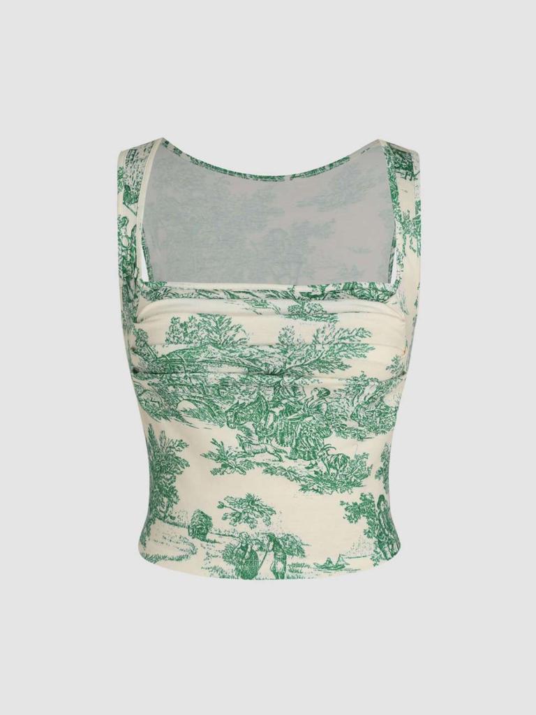 Cider Toile de Jouy Square Neck Tank Top