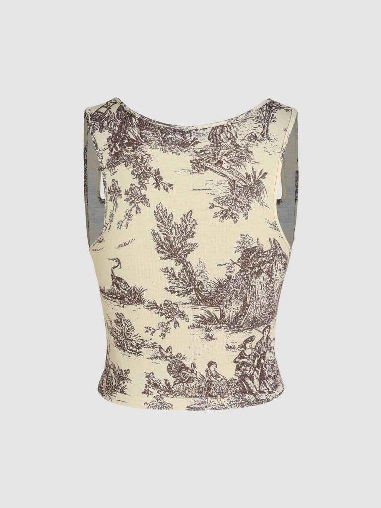 Cider Toile de Jouy Square Neck Tank Top