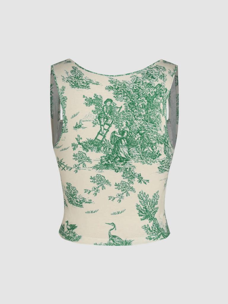 Cider Toile de Jouy Square Neck Tank Top