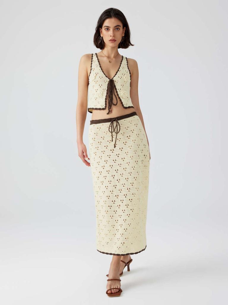 Cider Contrasting Trim Split Knitted Maxi Skirt