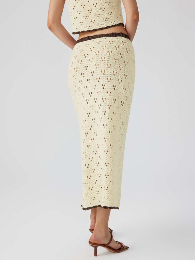 Cider Contrasting Trim Split Knitted Maxi Skirt