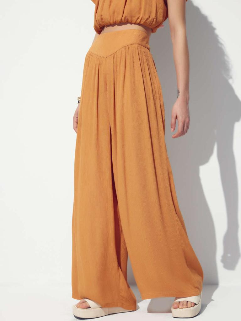 Cider Middle Elastic Waist Ruched Wide Leg Trousers