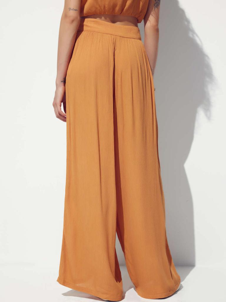 Cider Middle Elastic Waist Ruched Wide Leg Trousers